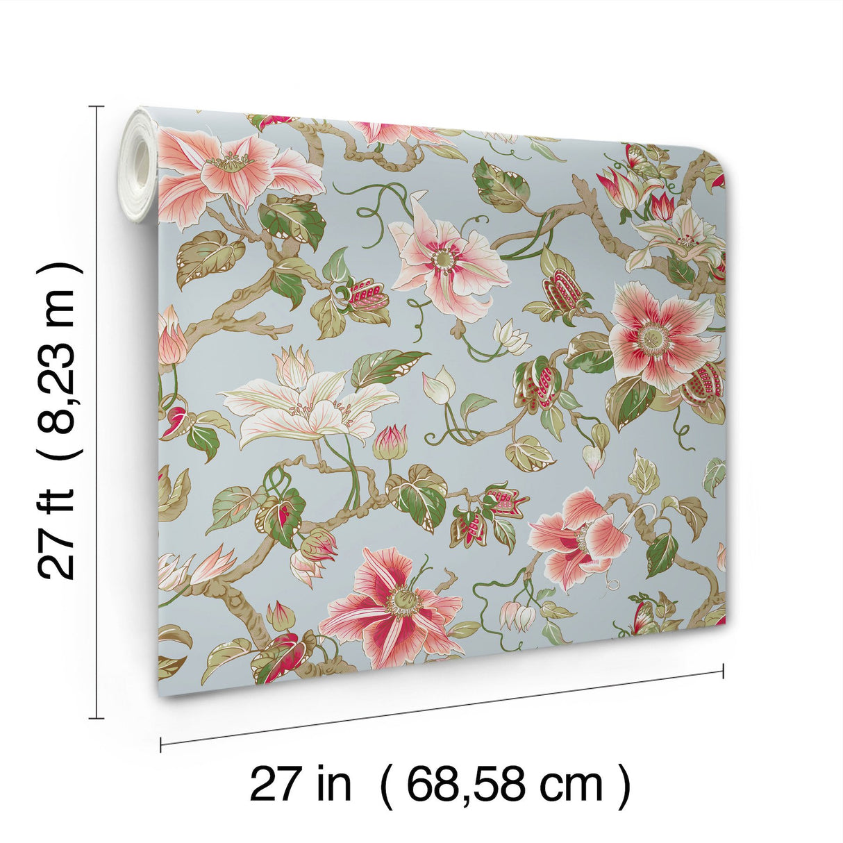 Marguerite Vine Blue Wallpaper with Vintage Floral Jacobean Pattern - York GT4512