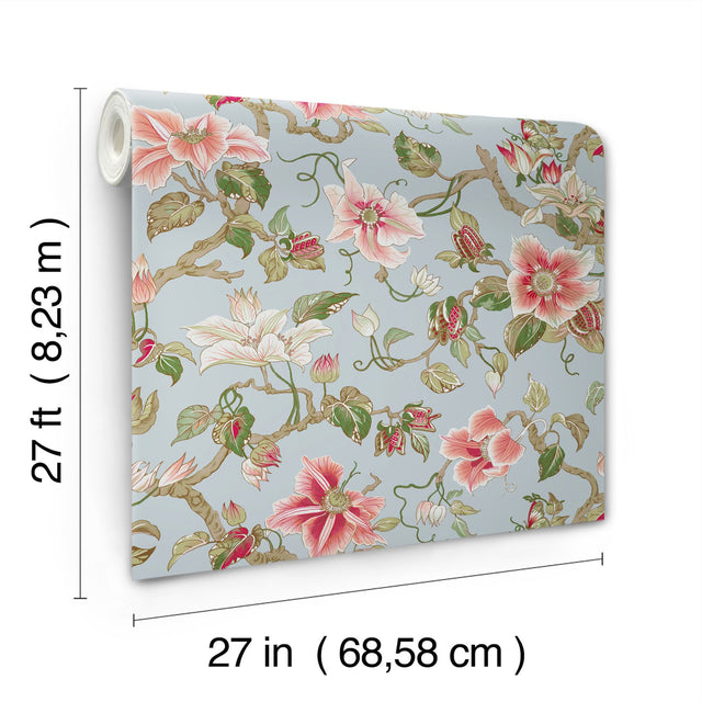 Marguerite Vine Blue Wallpaper with Vintage Floral Jacobean Pattern - York GT4512