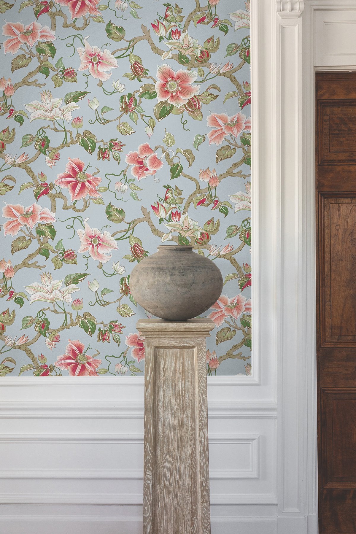 Marguerite Vine Blue Wallpaper with Vintage Floral Jacobean Pattern - York GT4512