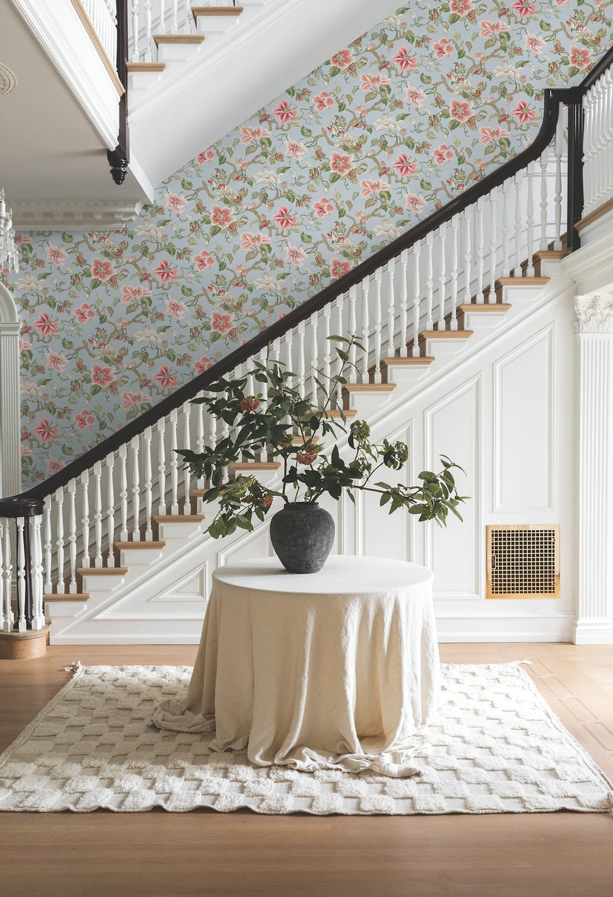 Marguerite Vine Blue Wallpaper with Vintage Floral Jacobean Pattern - York GT4512