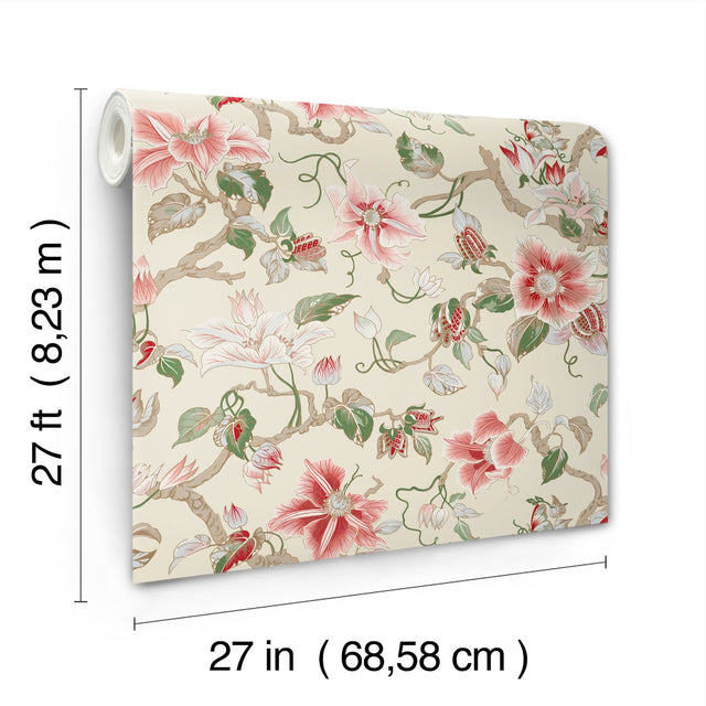 Marguerite Vine Cream Wallpaper with Vintage Floral Jacobean Pattern - York GT4513