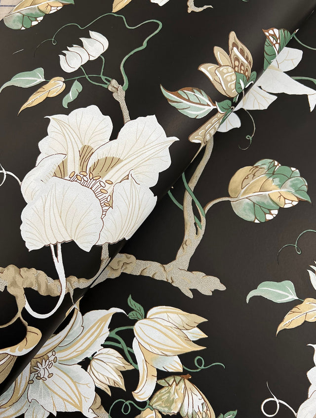 Marguerite Vine Black Vintage Floral Wallpaper - York GT4514