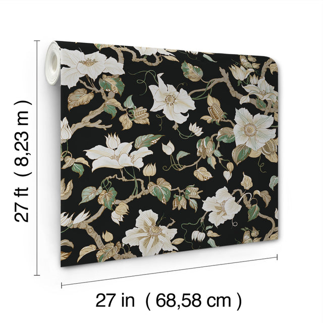 Marguerite Vine Black Vintage Floral Wallpaper - York GT4514