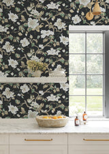 Marguerite Vine Black Vintage Floral Wallpaper - York GT4514