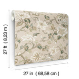 Marguerite Vine Taupe Wallpaper with Vintage Floral Jacobean Pattern - York GT4516