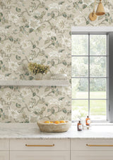 Marguerite Vine Taupe Wallpaper with Vintage Floral Jacobean Pattern - York GT4516