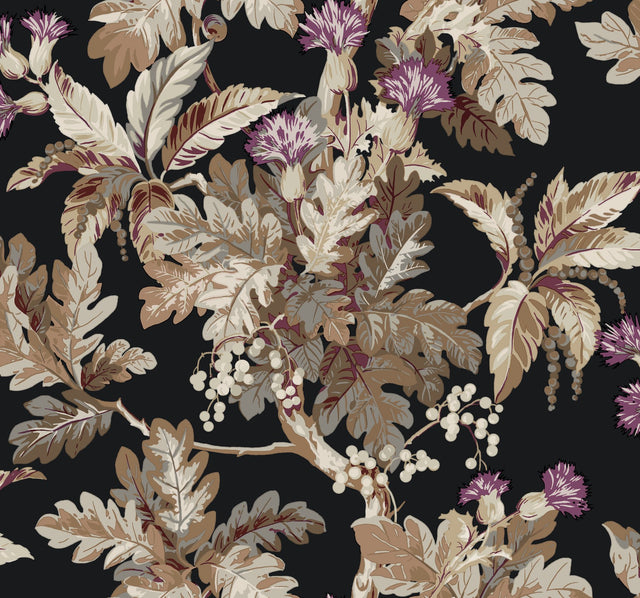 Briarwood Black Botanical Vintage Wallpaper - York GT4521