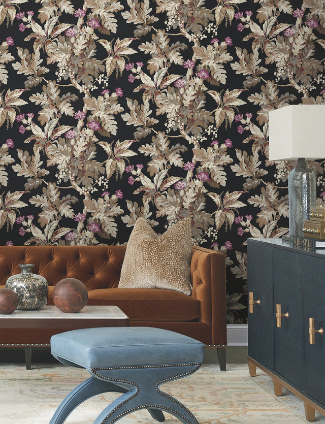Briarwood Black Botanical Vintage Wallpaper - York GT4521