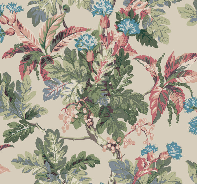 Briarwood Taupe Wallpaper with Vintage Botanical Motif - York GT4522