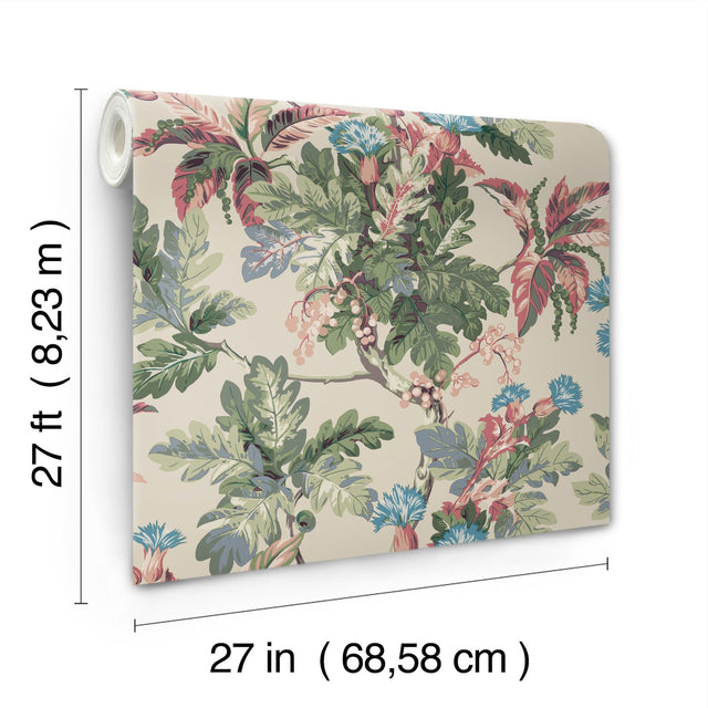 Briarwood Taupe Wallpaper with Vintage Botanical Motif - York GT4522