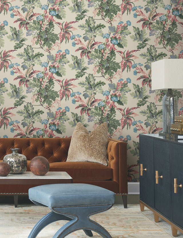 Briarwood Taupe Wallpaper with Vintage Botanical Motif - York GT4522