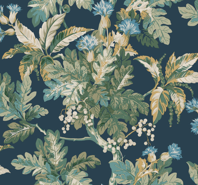 Briarwood Navy Wallpaper with Botanical Vintage Motif - York GT4523