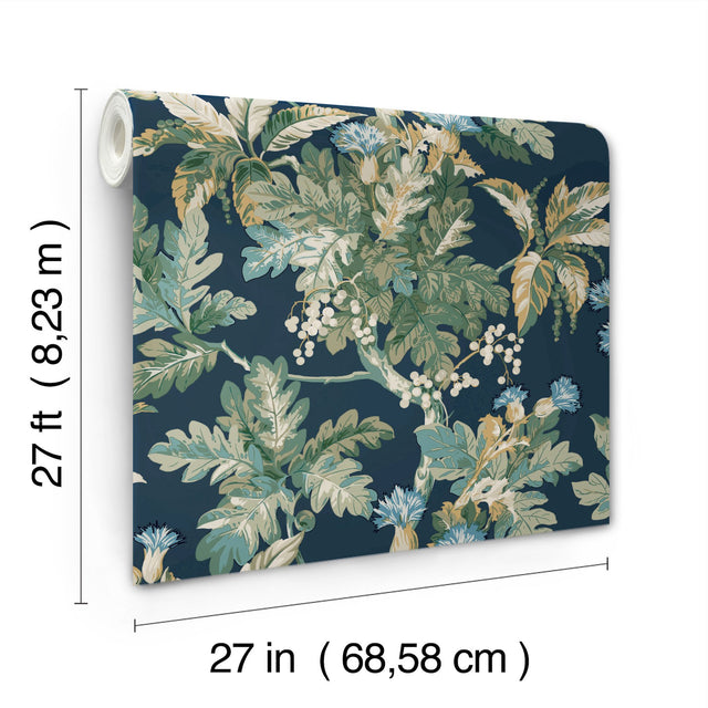Briarwood Navy Wallpaper with Botanical Vintage Motif - York GT4523