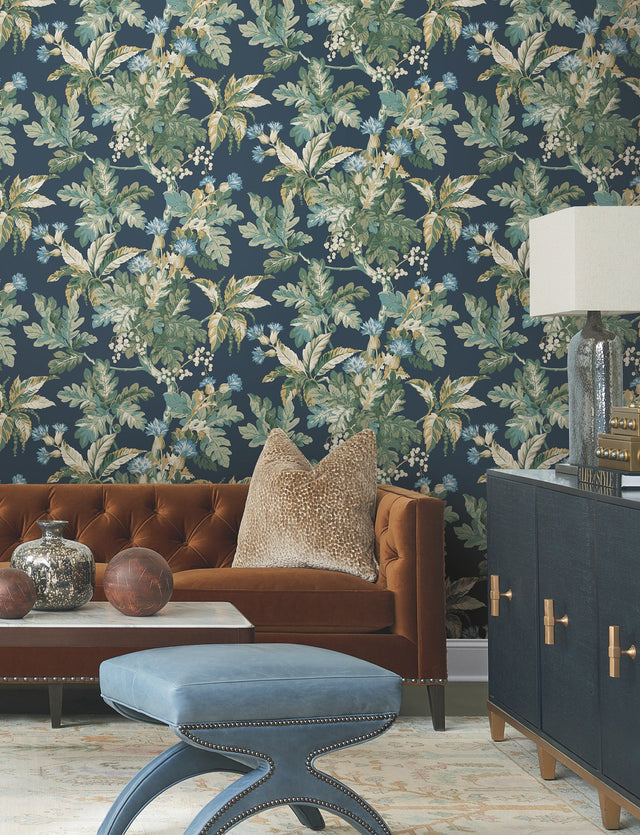Briarwood Navy Wallpaper with Botanical Vintage Motif - York GT4523