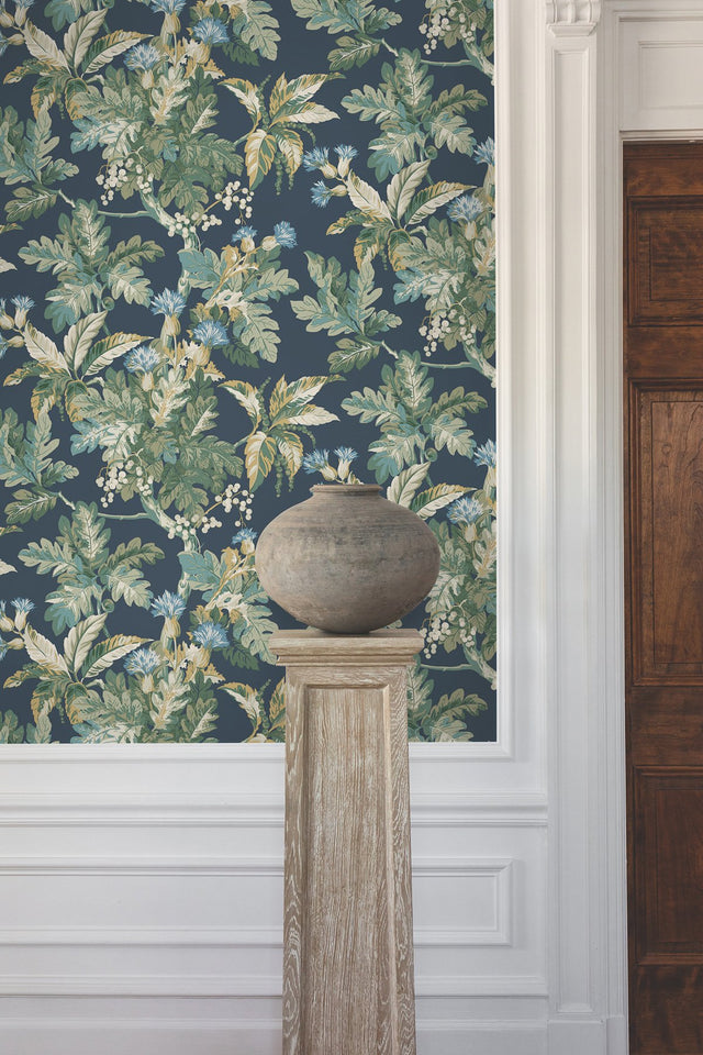 Briarwood Navy Wallpaper with Botanical Vintage Motif - York GT4523