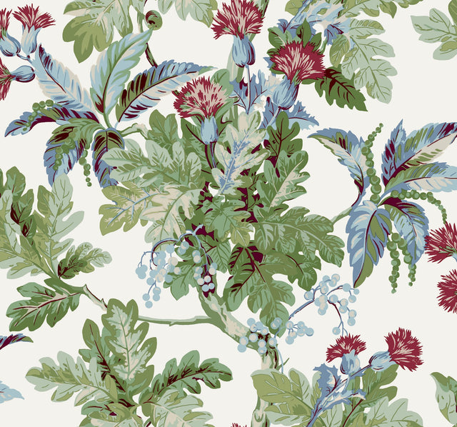Briarwood White Wallpaper with Botanical Vintage Vine & Berry Motif - York GT4524