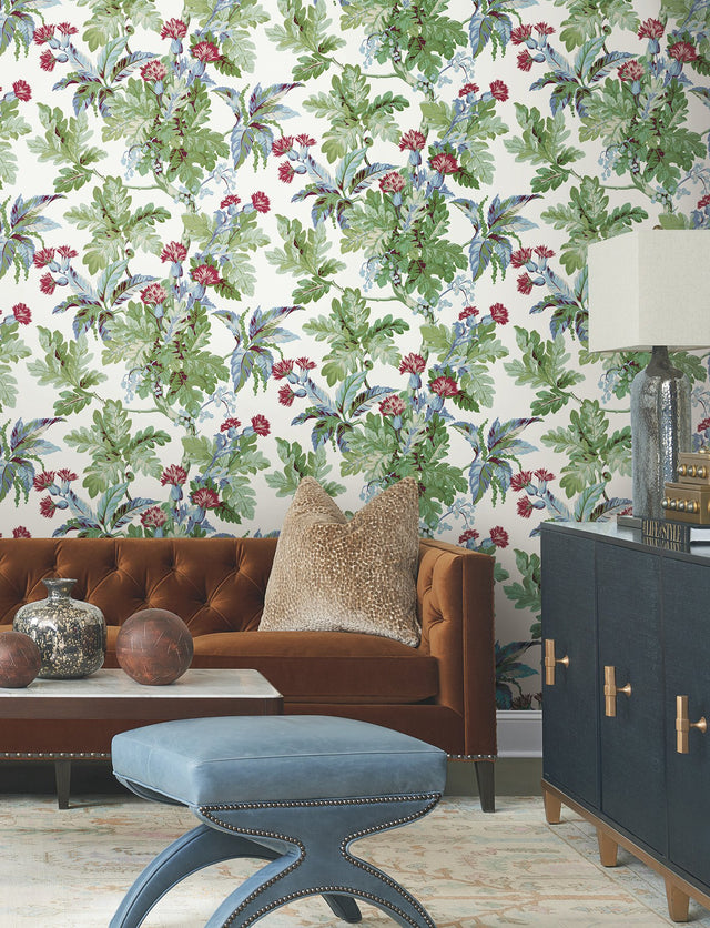 Briarwood White Wallpaper with Botanical Vintage Vine & Berry Motif - York GT4524