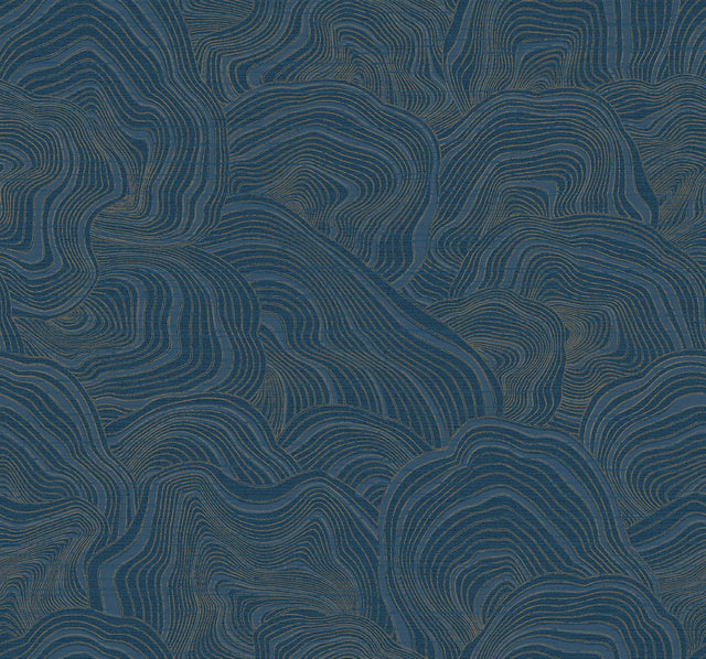Geodes Navy Wallpaper with Metallic Raised Ink Bohemian Eclectic Pattern - York GT4527