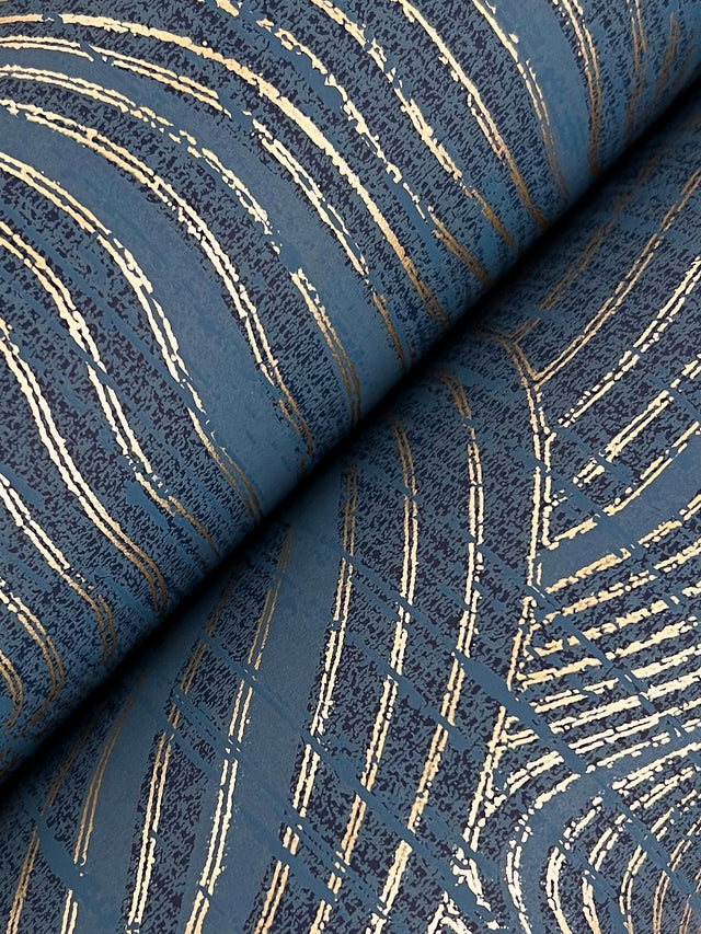 Geodes Navy Wallpaper with Metallic Raised Ink Bohemian Eclectic Pattern - York GT4527