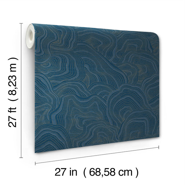 Geodes Navy Wallpaper with Metallic Raised Ink Bohemian Eclectic Pattern - York GT4527