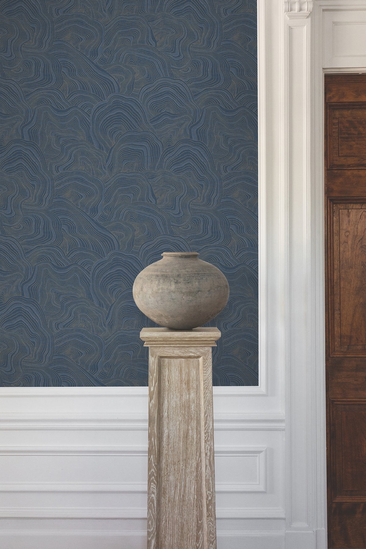 Geodes Navy Wallpaper with Metallic Raised Ink Bohemian Eclectic Pattern - York GT4527