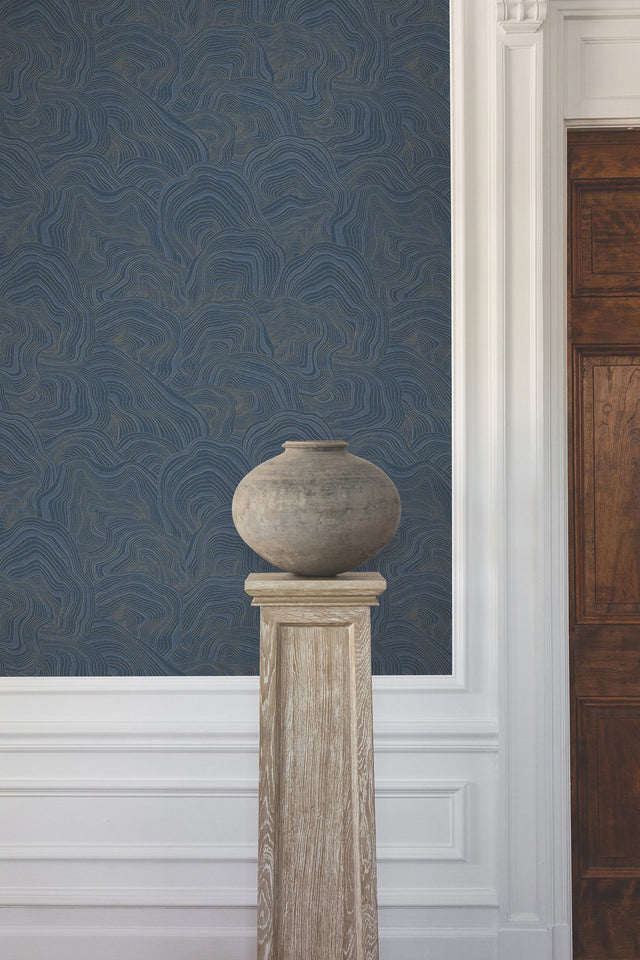 Geodes Navy Wallpaper with Metallic Raised Ink Bohemian Eclectic Pattern - York GT4527