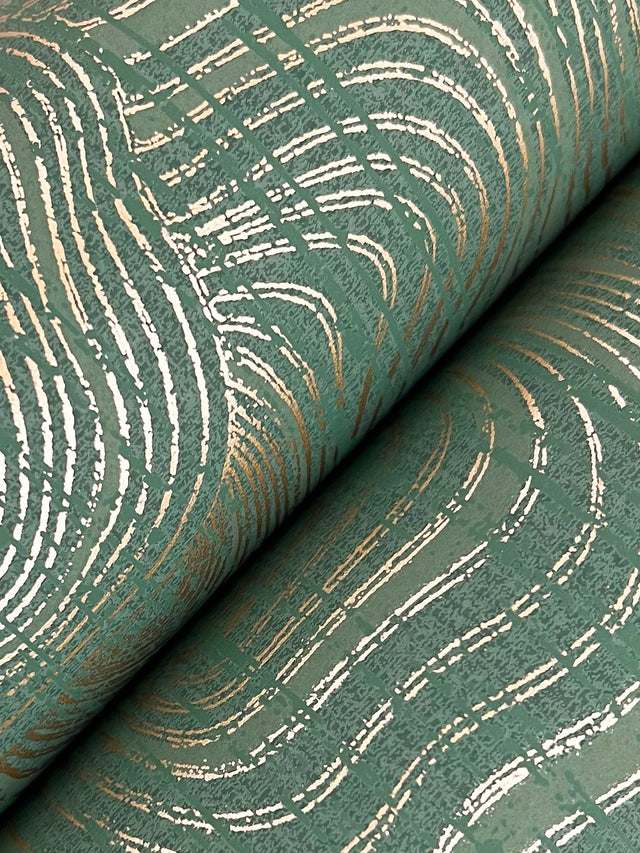 Geodes Green Wallpaper with Metallic Raised-Ink Abstract Motif - York GT4528