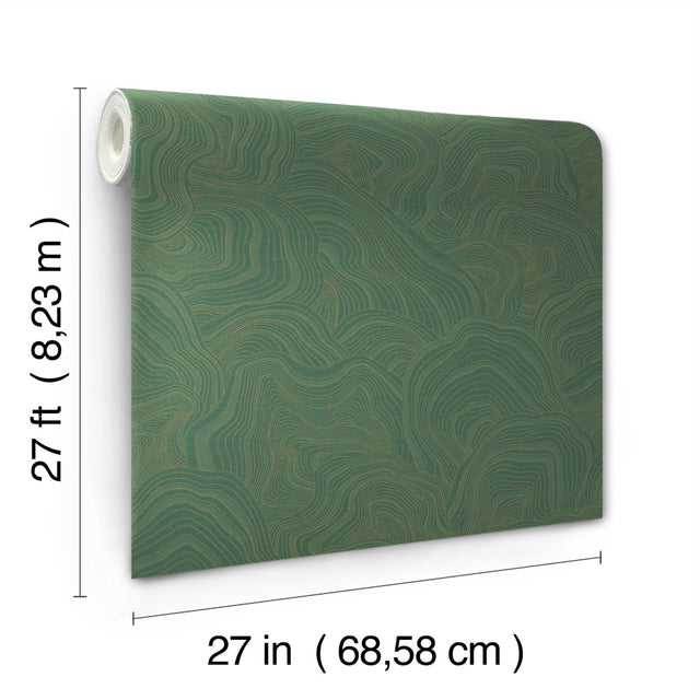 Geodes Green Wallpaper with Metallic Raised-Ink Abstract Motif - York GT4528