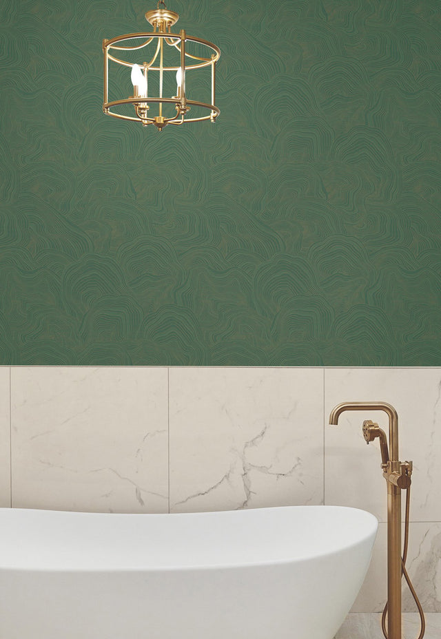 Geodes Green Wallpaper with Metallic Raised-Ink Abstract Motif - York GT4528