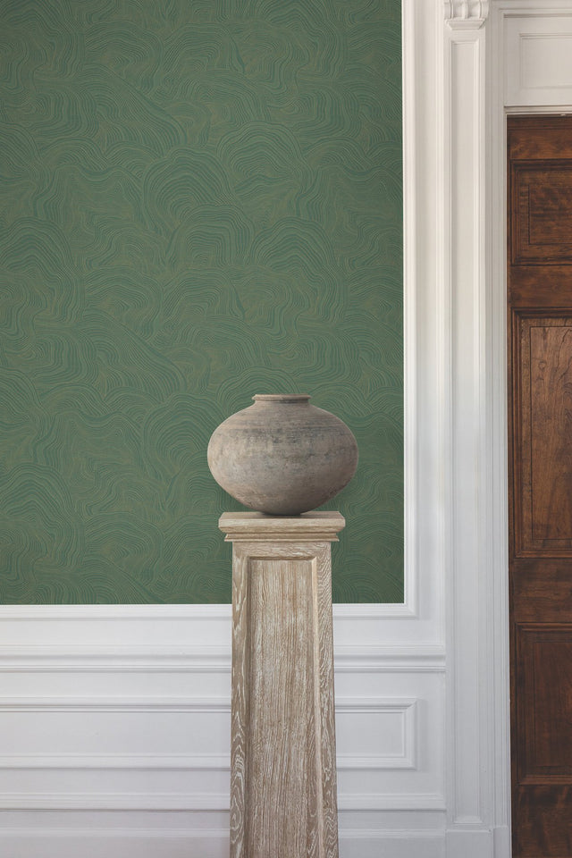 Geodes Green Wallpaper with Metallic Raised-Ink Abstract Motif - York GT4528