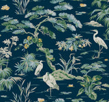 Bridgewater Navy Wallpaper with Traditional Botanical Asian Crane Motif - York GT4531