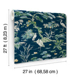 Bridgewater Navy Wallpaper with Traditional Botanical Asian Crane Motif - York GT4531