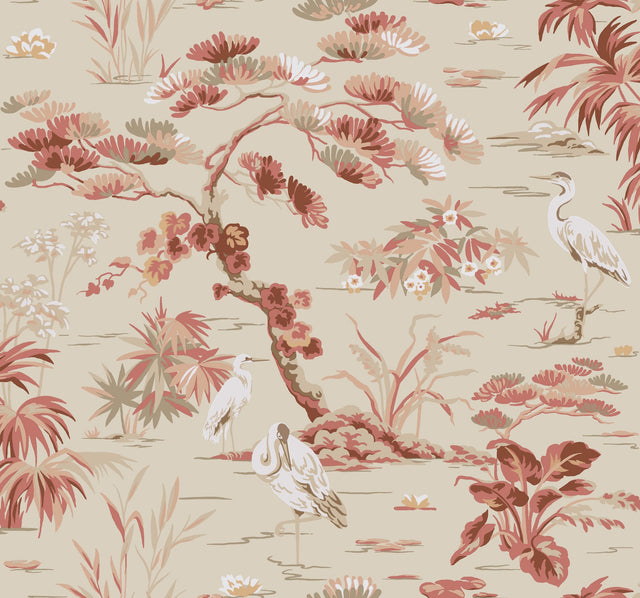 Bridgewater Coral Wallpaper with Asian Wetlands Motif - York GT4532