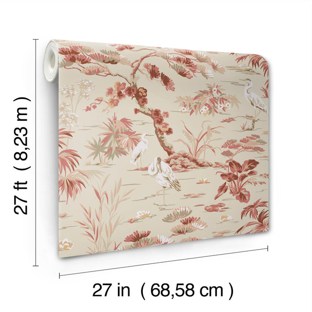 Bridgewater Coral Wallpaper with Asian Wetlands Motif - York GT4532