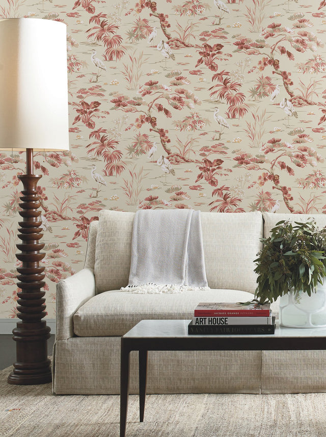 Bridgewater Coral Wallpaper with Asian Wetlands Motif - York GT4532
