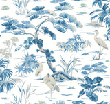 Bridgewater White Wallpaper with Blue Asian Crane Botanical Motif - York GT4533