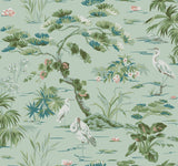 Bridgewater Mint Wallpaper with Asian Wetlands Crane Motif - York GT4534