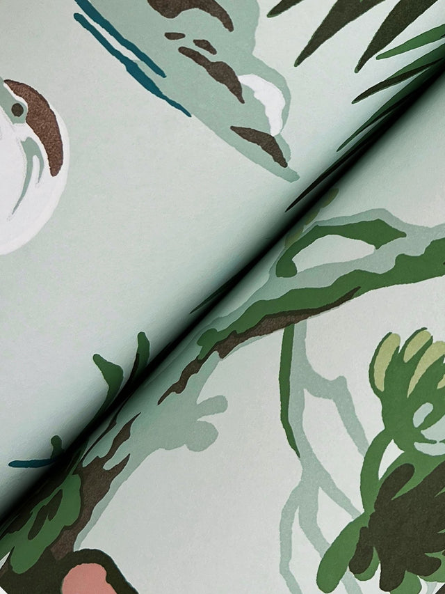 Bridgewater Mint Wallpaper with Asian Wetlands Crane Motif - York GT4534