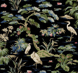 Bridgewater Black Wallpaper with Asian Crane Botanical Motif - York GT4535