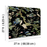 Bridgewater Black Wallpaper with Asian Crane Botanical Motif - York GT4535