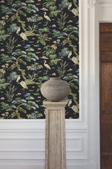 Bridgewater Black Wallpaper with Asian Crane Botanical Motif - York GT4535