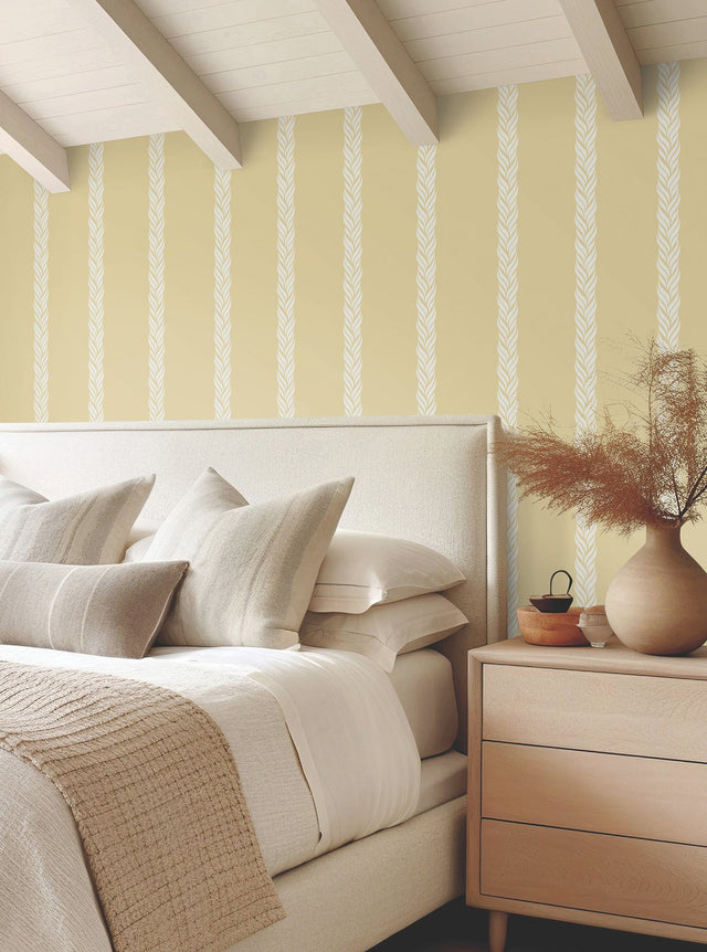 Braided Stripe Yellow Wallpaper with Hand-Painted Look Transitional Stripe Pattern - York GT4543
