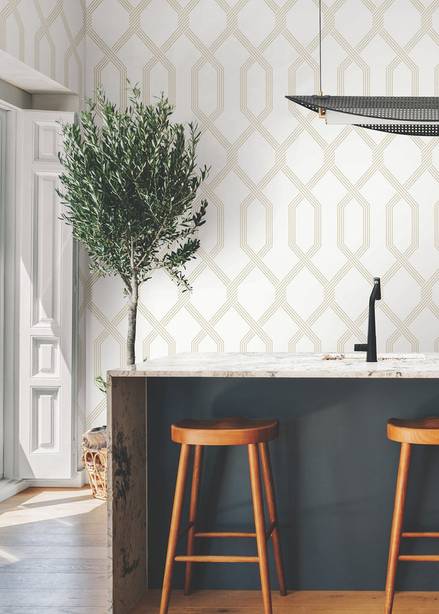 Palisade Beige Geometric Wallpaper, Raised Ink, Transitional Style - York GT4551