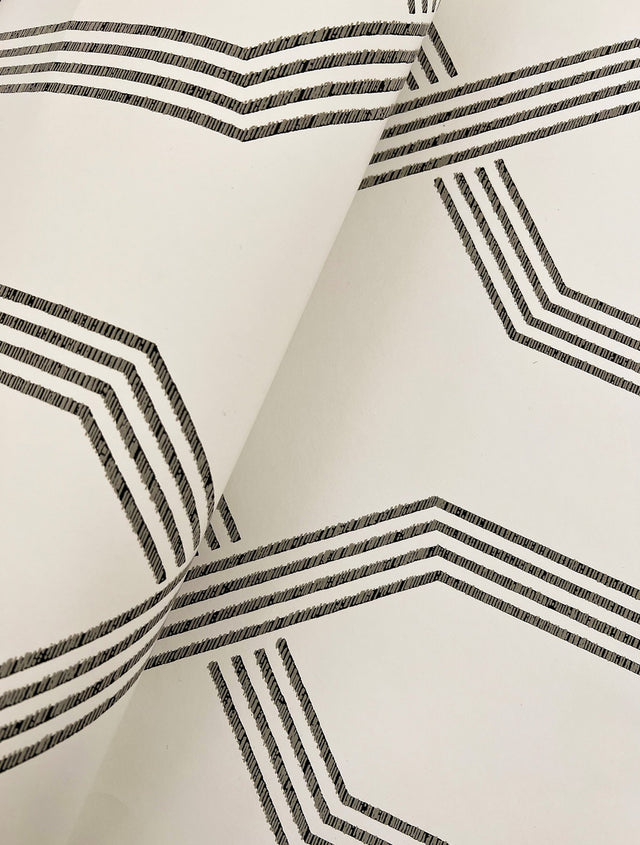Palisade Black Wallpaper with Geometric Ribbon Diamond Pattern - York GT4552
