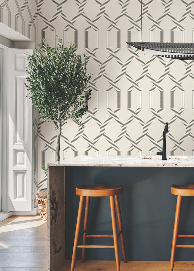 Palisade Black Wallpaper with Geometric Ribbon Diamond Pattern - York GT4552