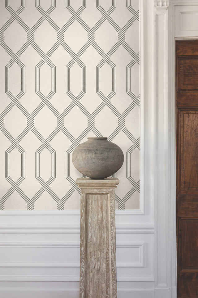 Palisade Black Wallpaper with Geometric Ribbon Diamond Pattern - York GT4552