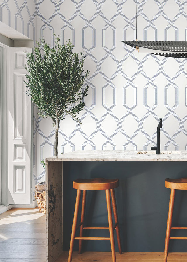 Palisade Blue Geometric Ribbon Diamond Wallpaper - York GT4553