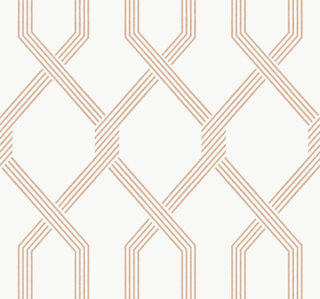 Palisade Coral Wallpaper with Geometric Ribbon Diamond Pattern - York GT4554