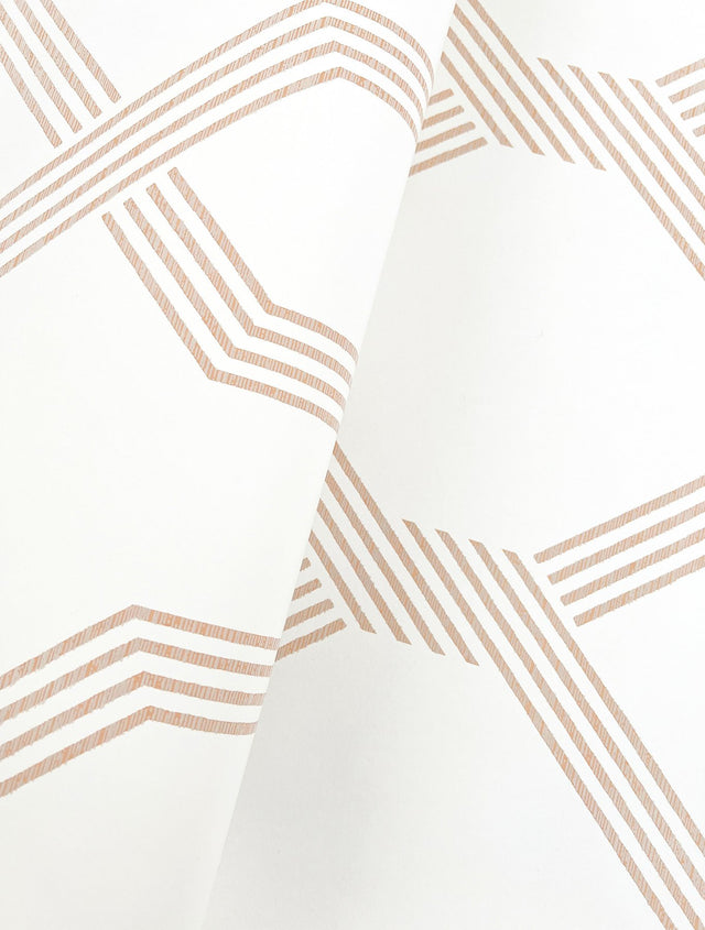 Palisade Coral Wallpaper with Geometric Ribbon Diamond Pattern - York GT4554