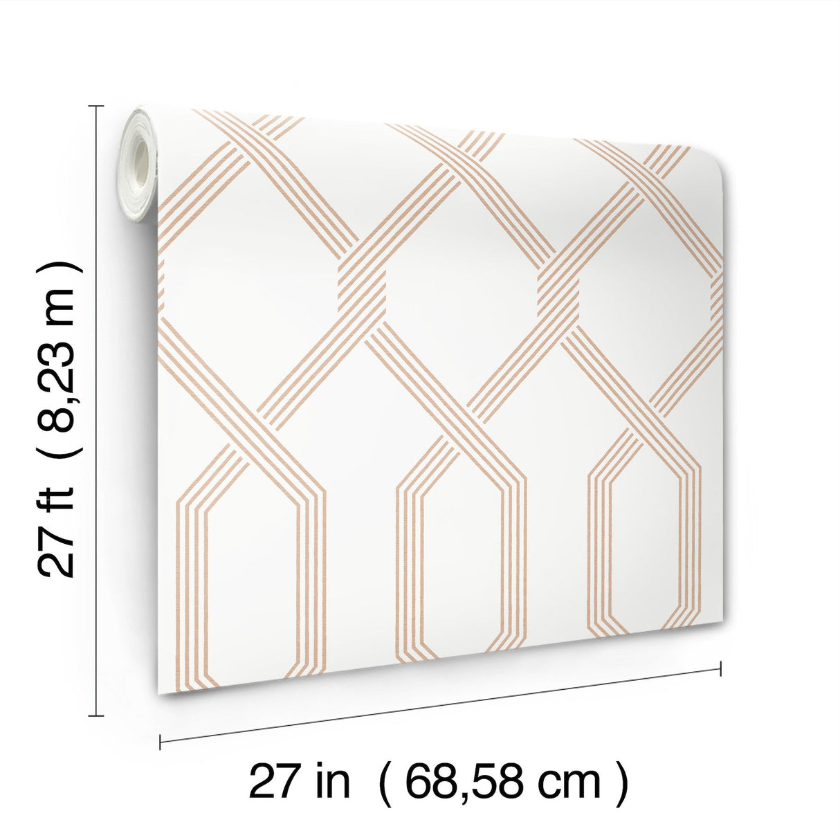Palisade Coral Wallpaper with Geometric Ribbon Diamond Pattern - York GT4554